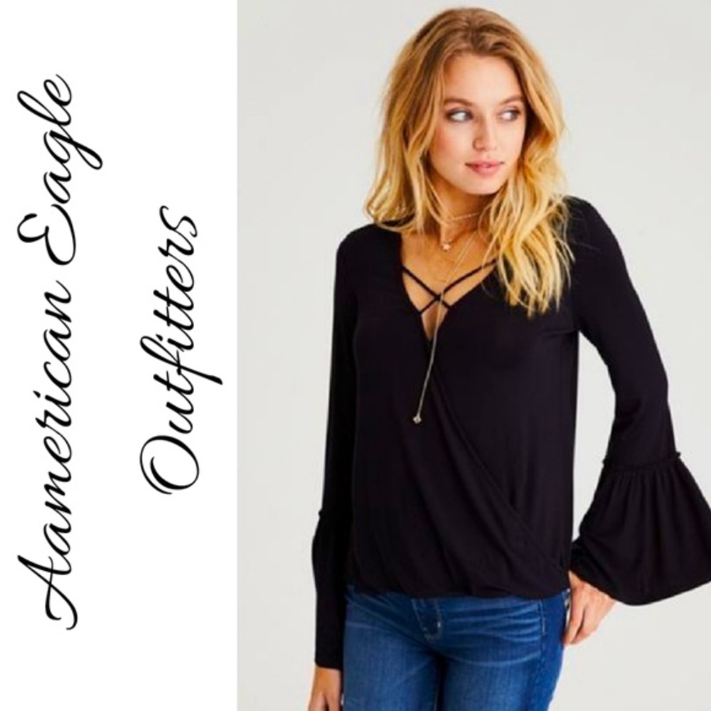 AE black bell longsleeve soft and sexy blouse